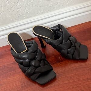Zara Black Braided High Heel Mules